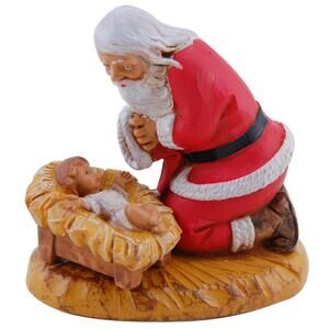 Vintage Fontanini Kneeling Santa figure with Baby Jesus
